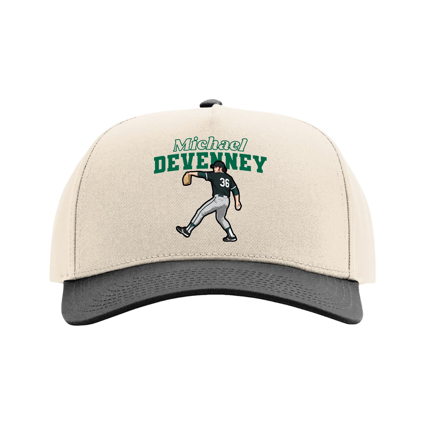 Full Fabric Five-Panel Champ Cap — Name Arch in Cream/Black