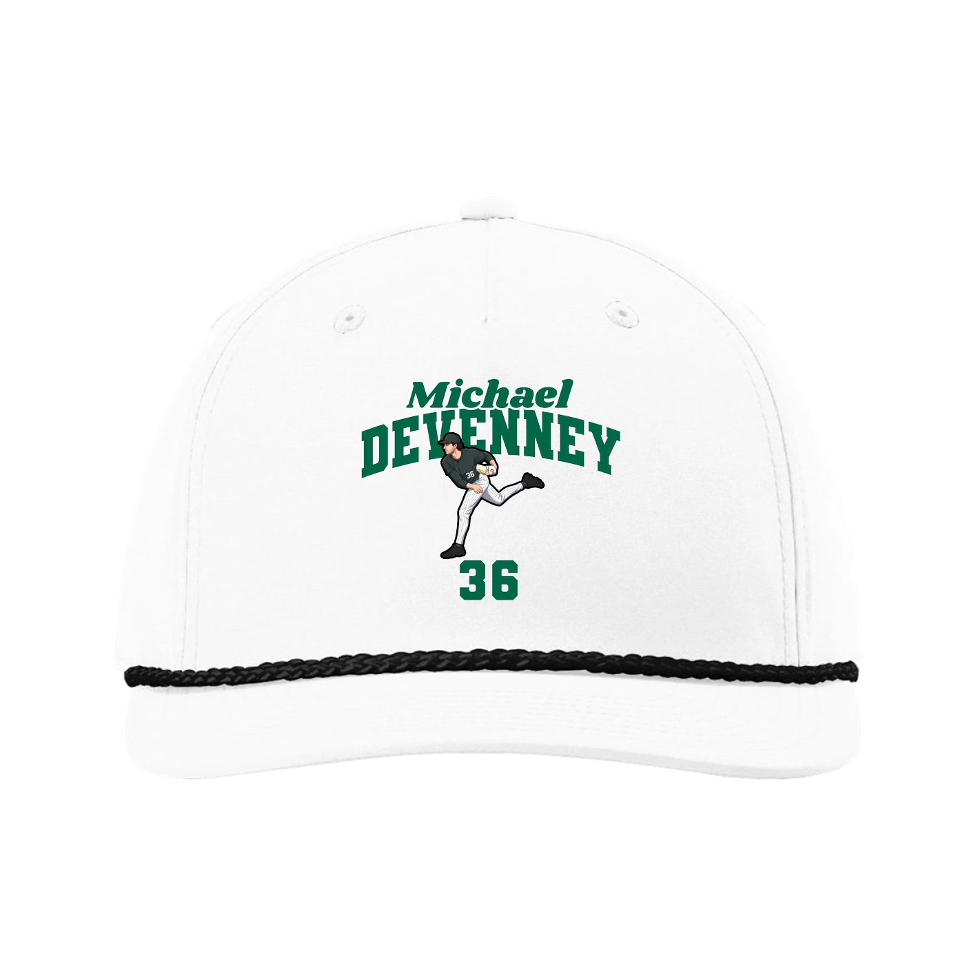 Five-Panel Classic Rope Cap — Signature Arch in White