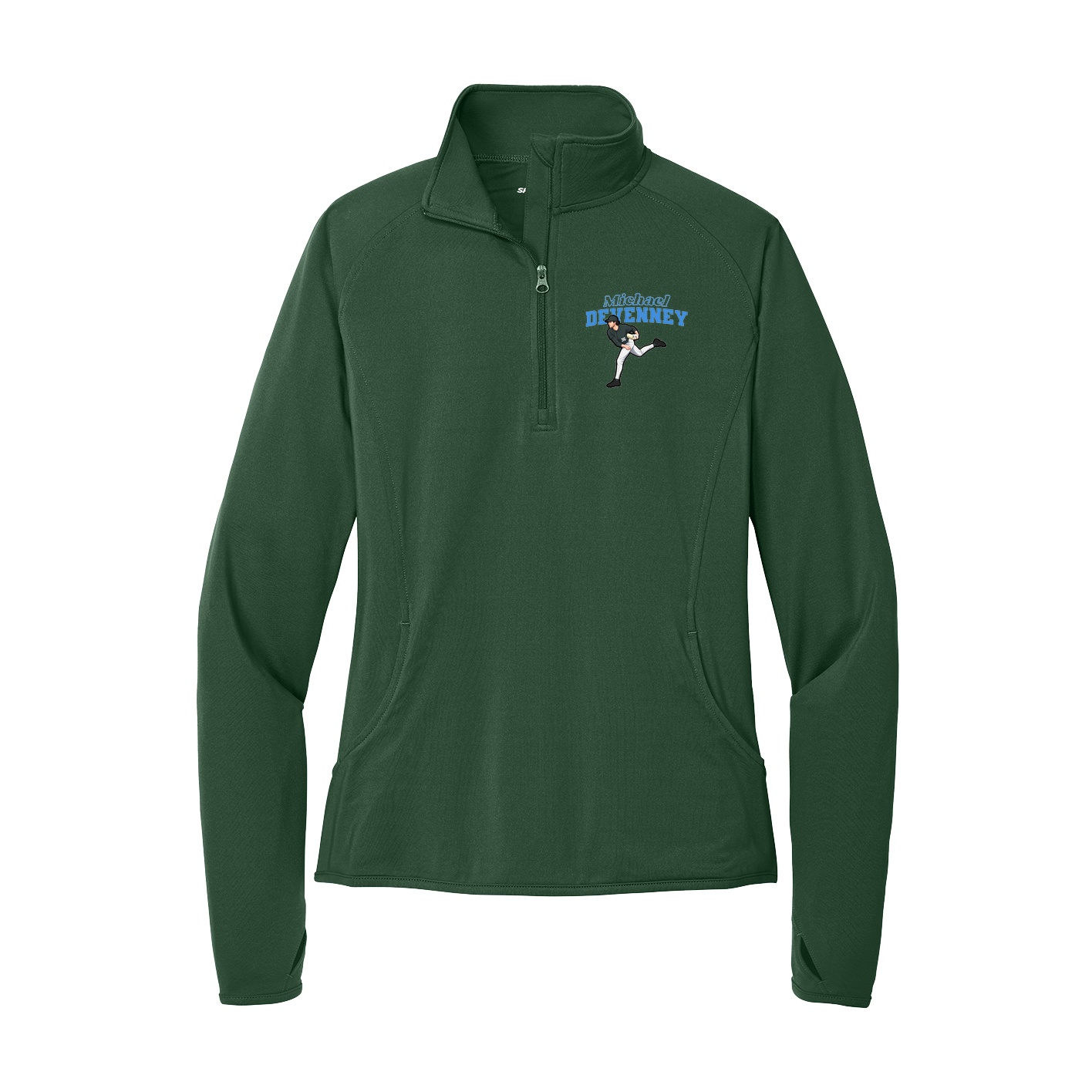 Women's Q-Zip Pullover — Name Arch in Green