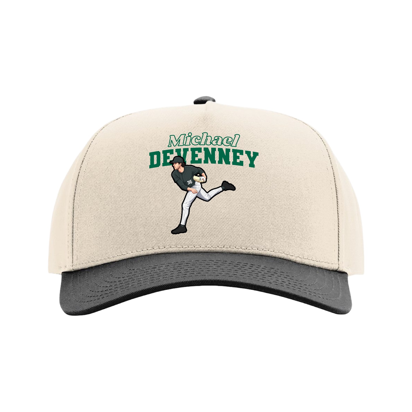 Full Fabric Five-Panel Champ Cap — Name Arch in Cream/Black
