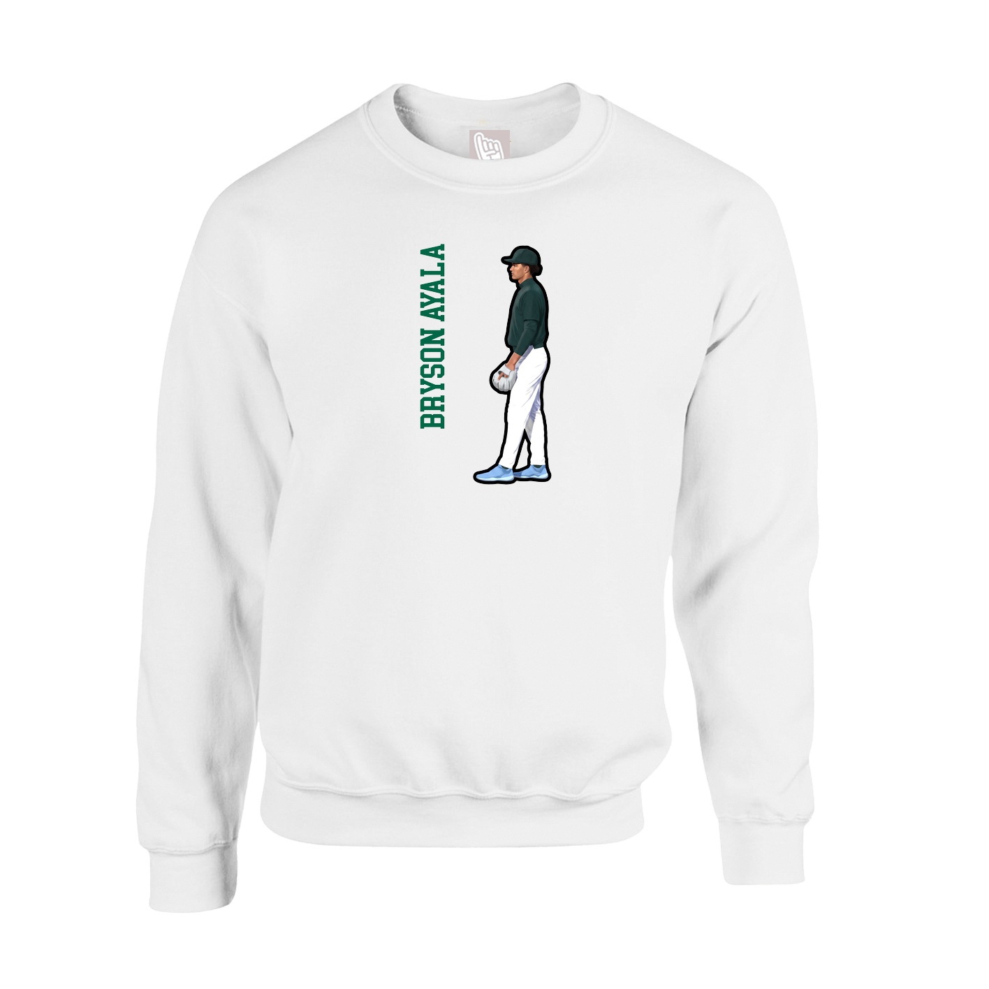 Fleece Crew — Name Vertical in White