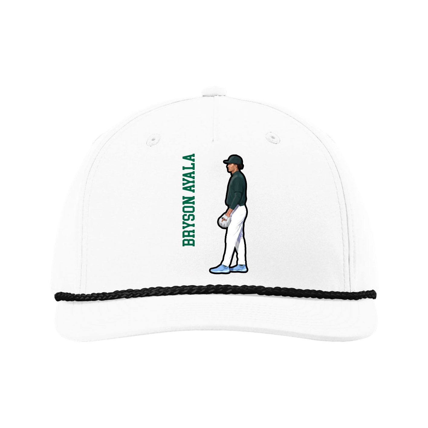 Five-Panel Classic Rope Cap — Name Vertical in White