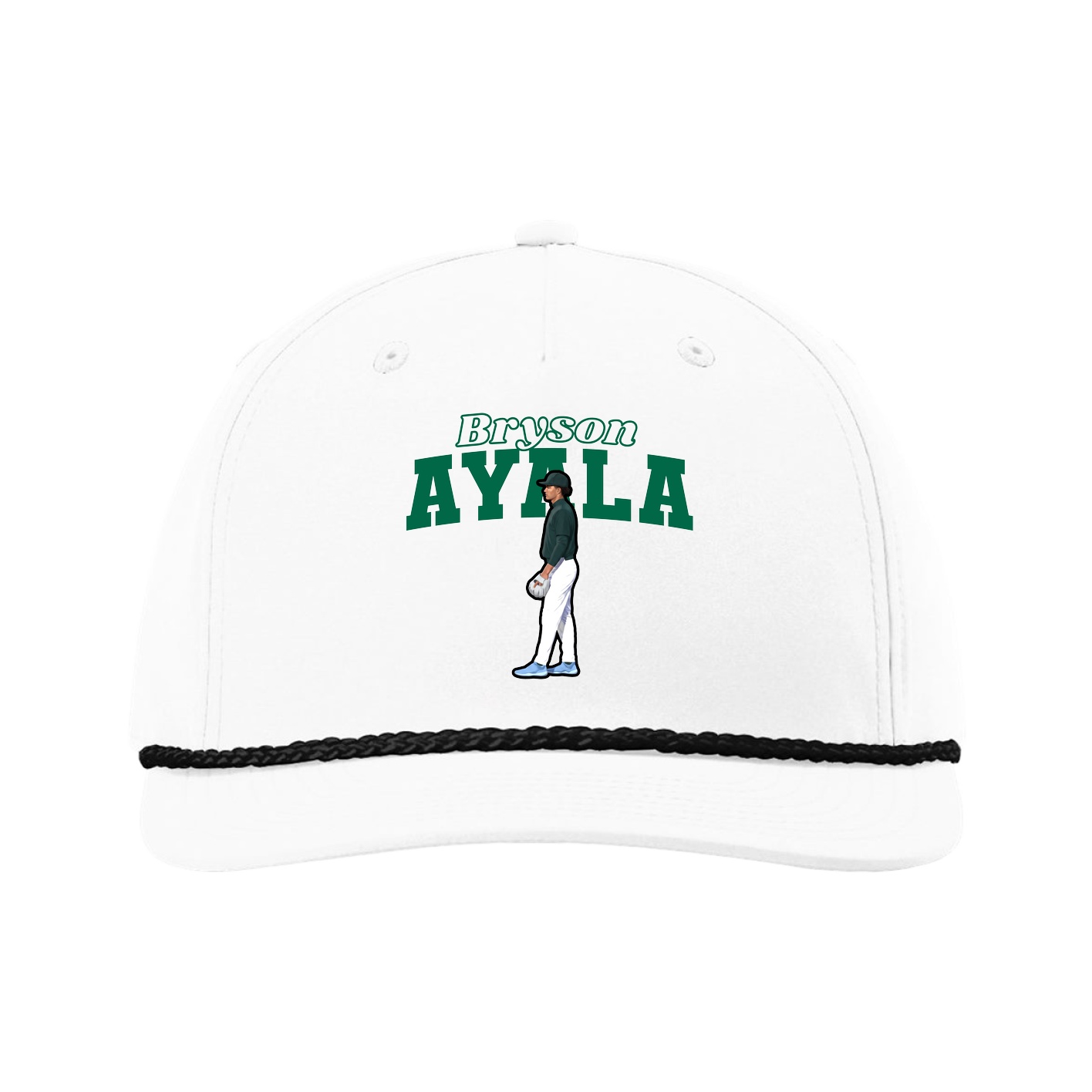 Five-Panel Classic Rope Cap — Name Arch in White