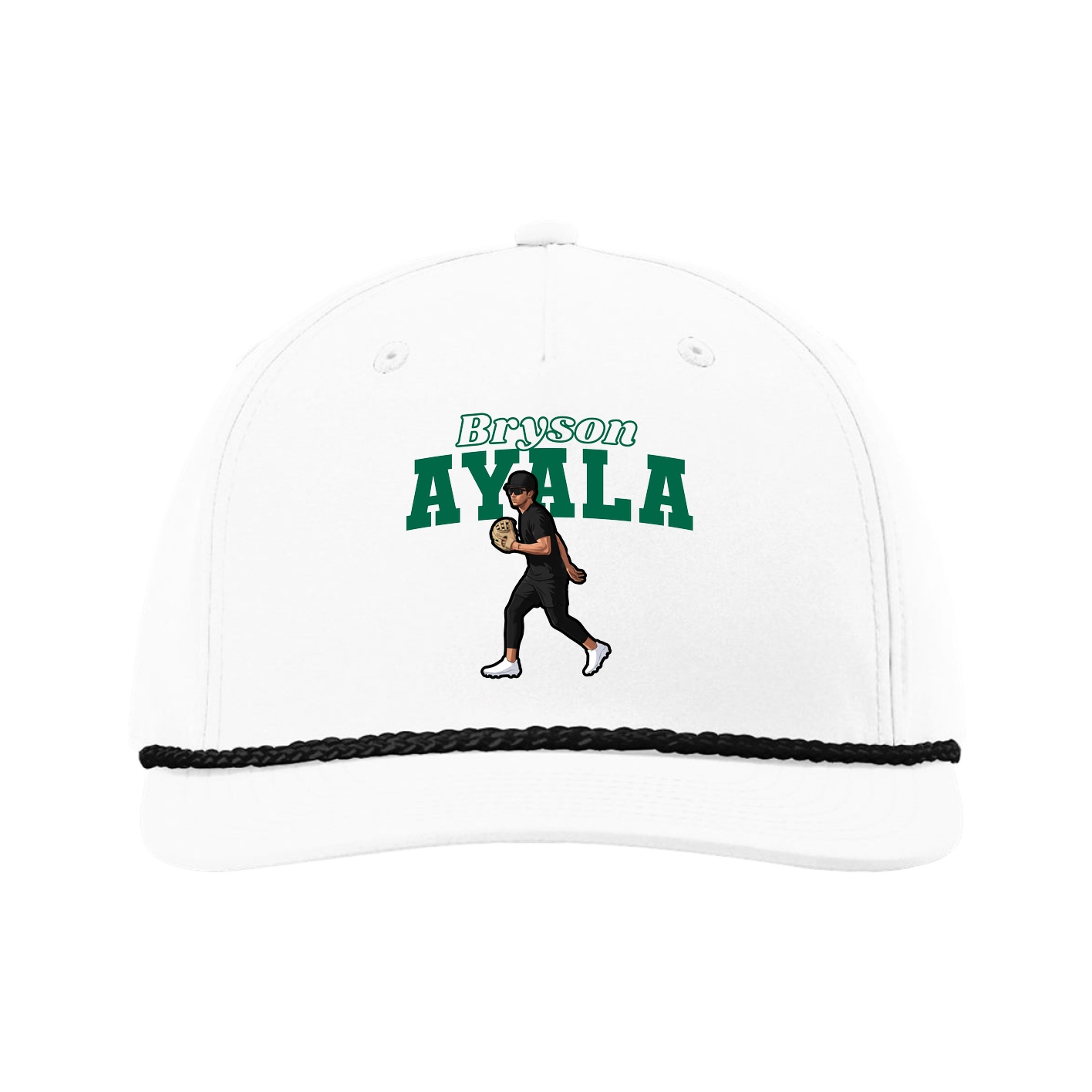 Five-Panel Classic Rope Cap — Name Arch in White