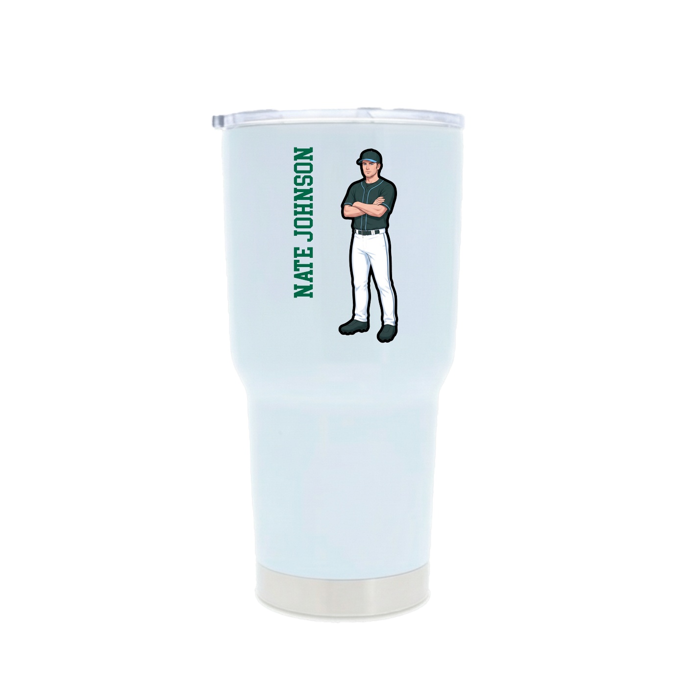 30oz Stainless Steel Tumbler — Name Vertical in White