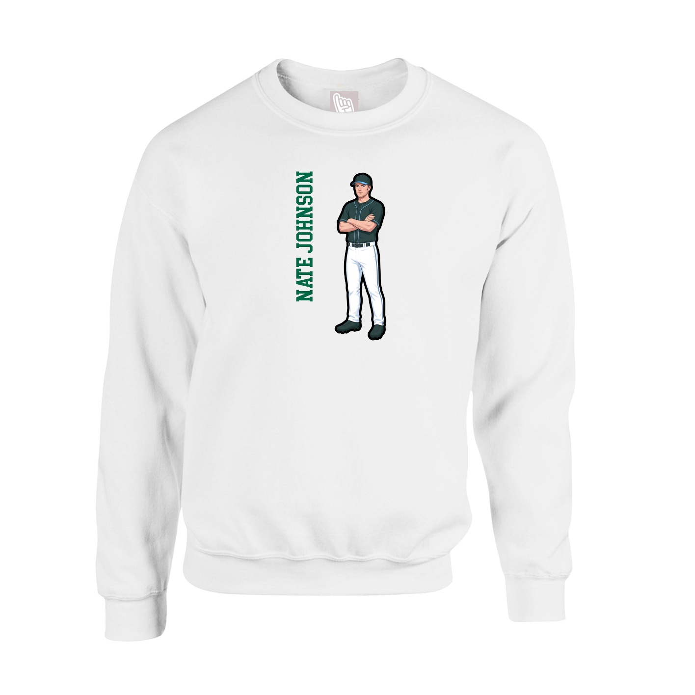 Fleece Crew — Name Vertical in White