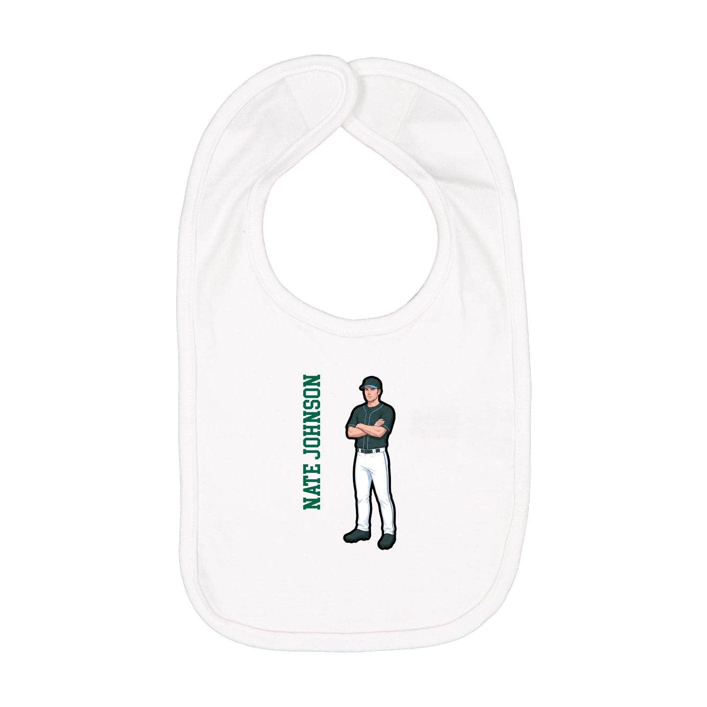 Infant Bib — Name Vertical in White