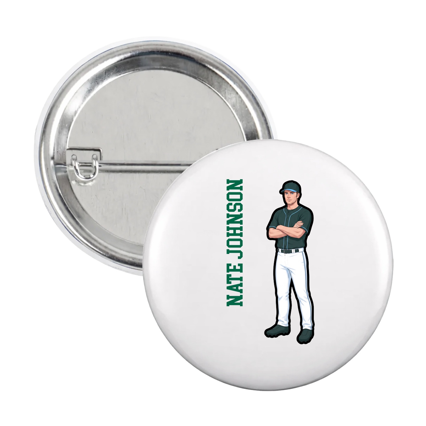 Game Day Button — Name Vertical in White