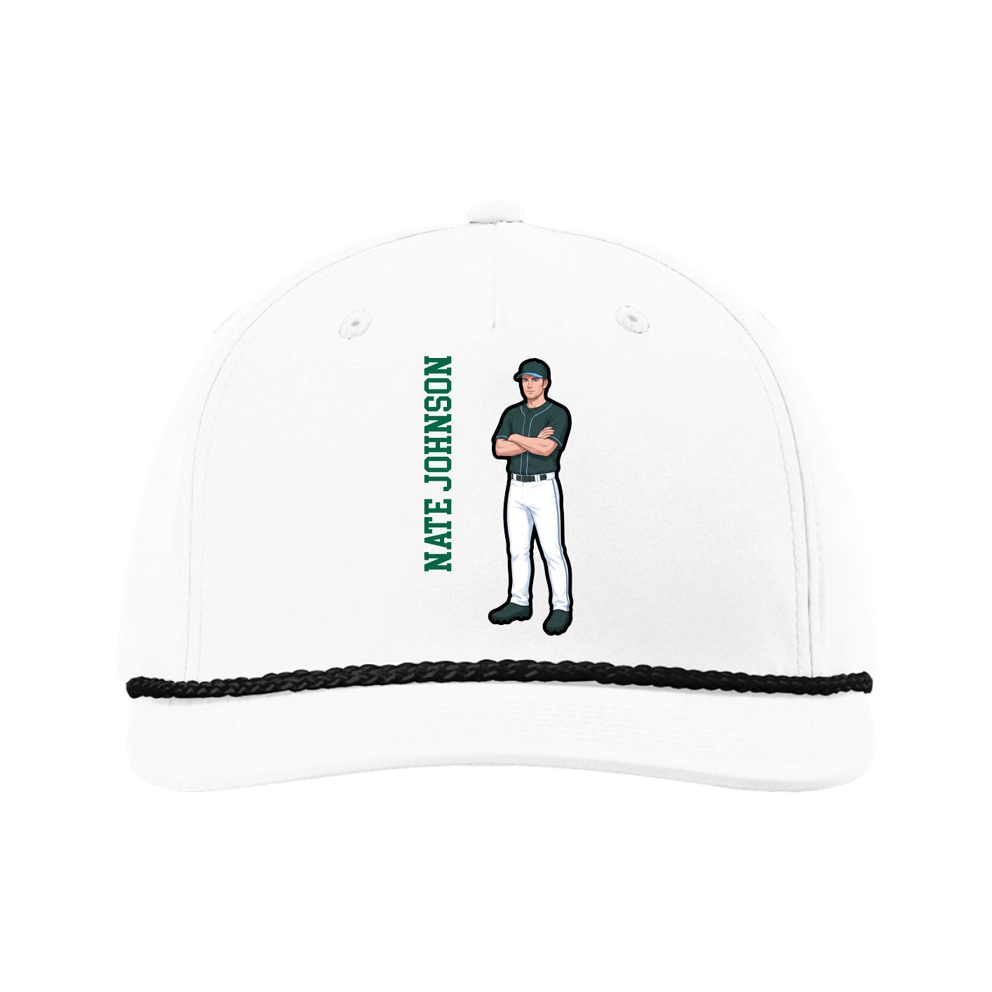 Five-Panel Classic Rope Cap — Name Vertical in White