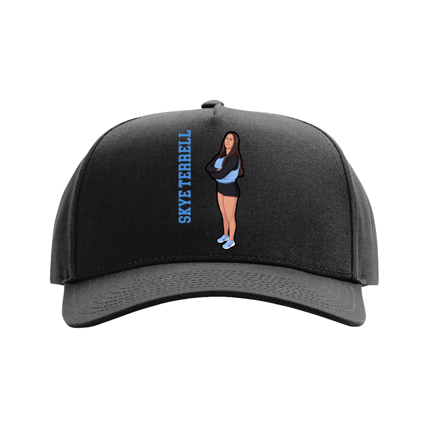 Full Fabric Five-Panel Champ Cap — Name Vertical in Black