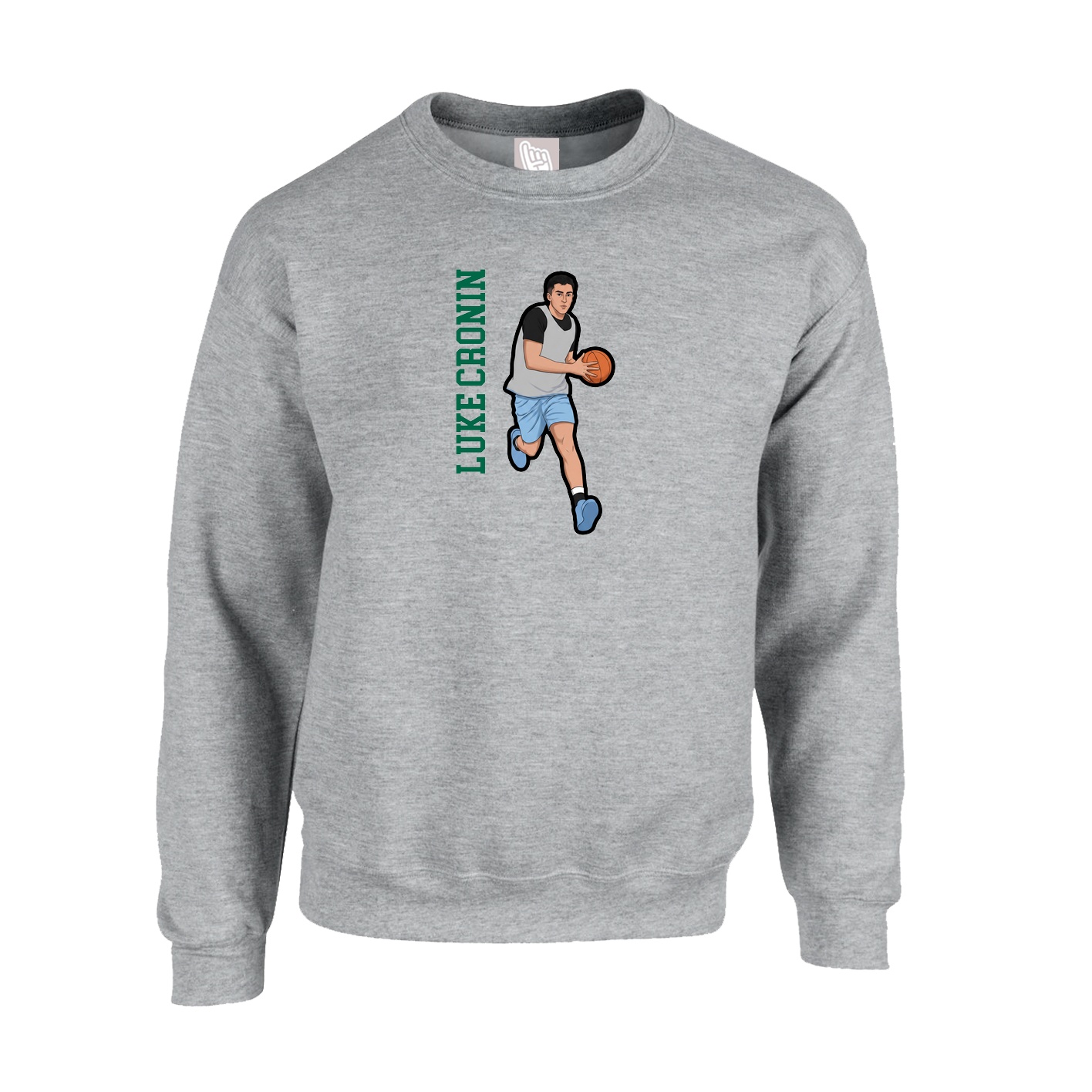 Fleece Crew — Name Vertical in Grey