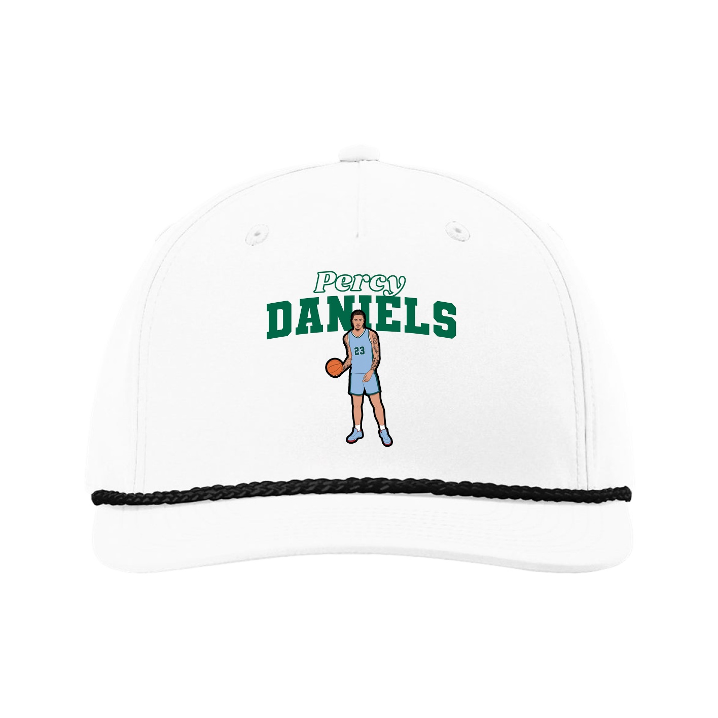 Five-Panel Classic Rope Cap — Name Arch in White