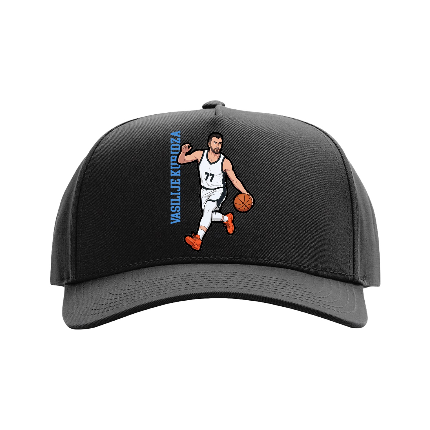 Full Fabric Five-Panel Champ Cap — Name Vertical in Black