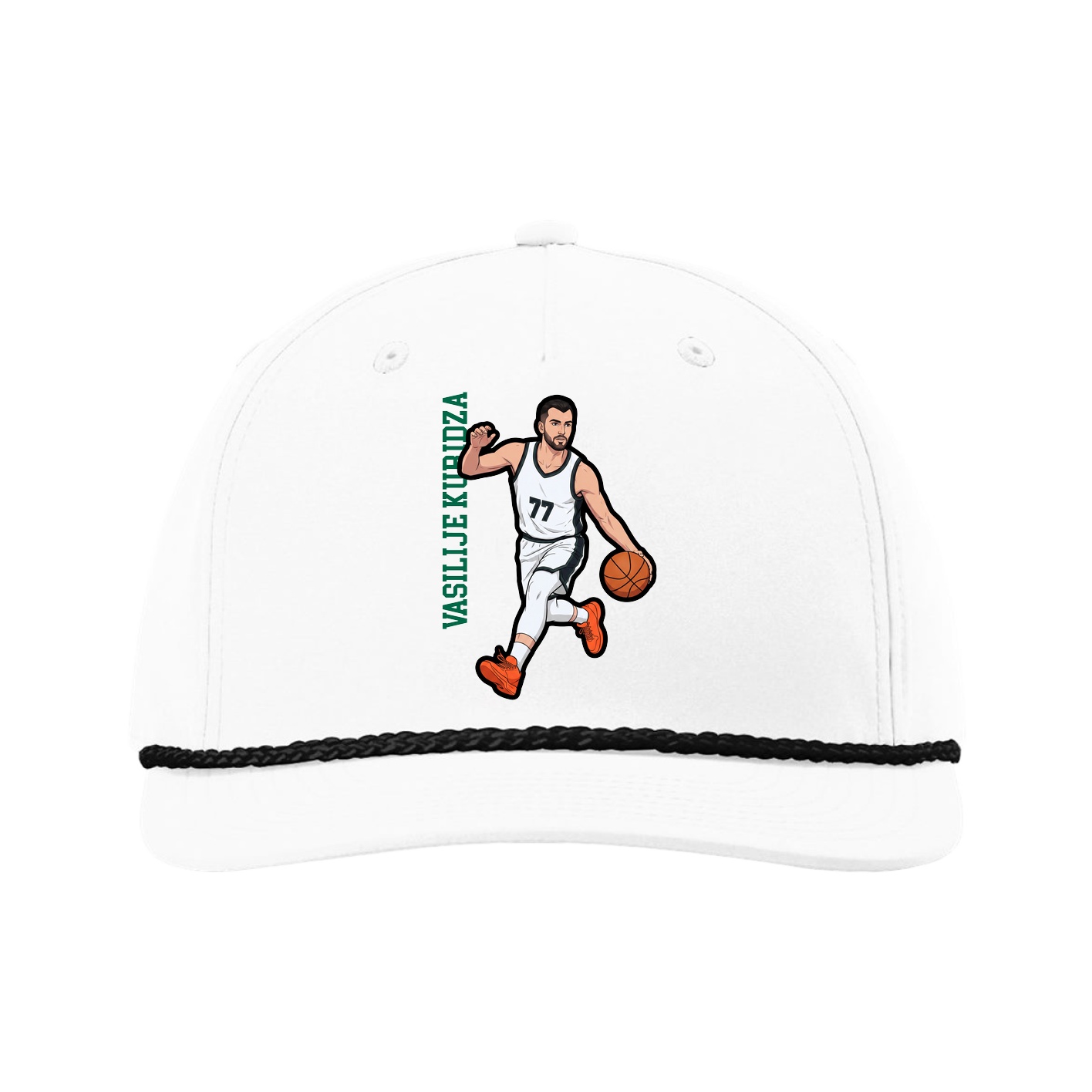 Five-Panel Classic Rope Cap — Name Vertical in White