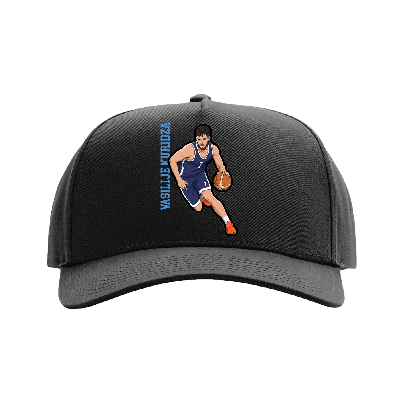 Full Fabric Five-Panel Champ Cap — Name Vertical in Black
