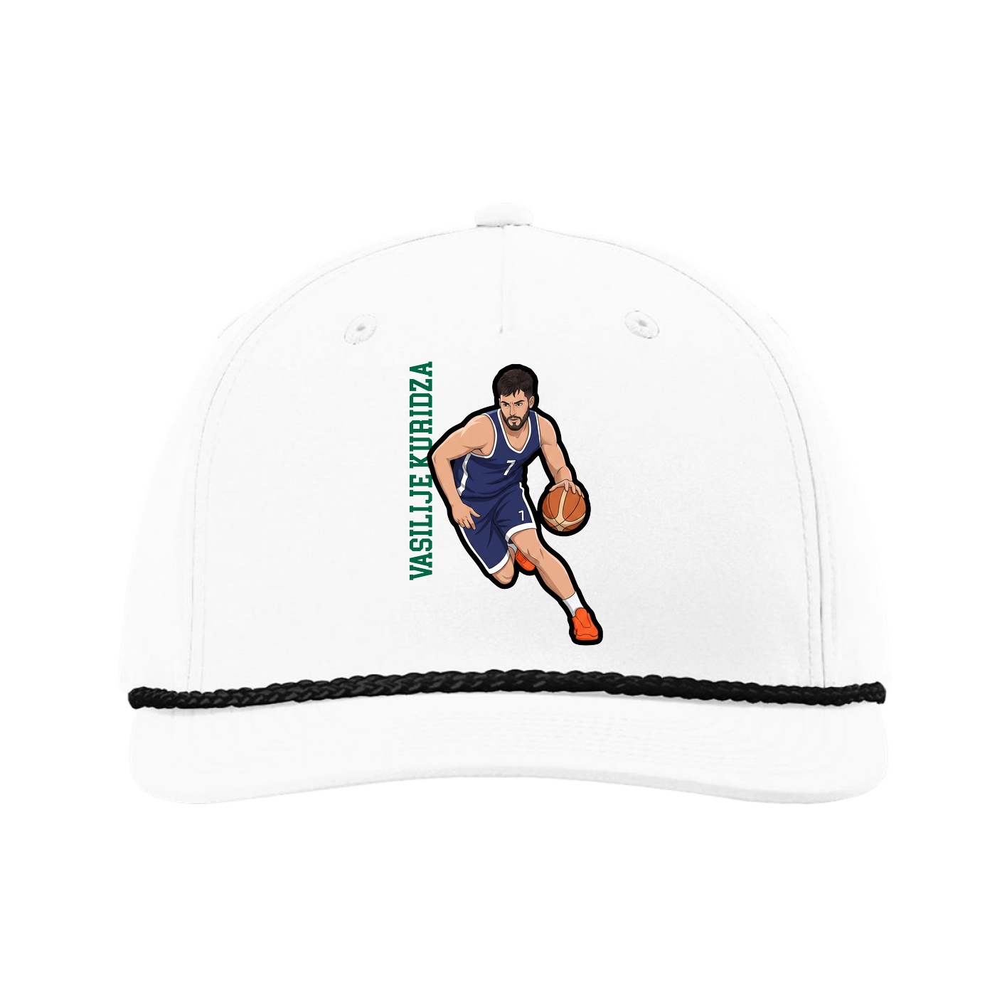 Five-Panel Classic Rope Cap — Name Vertical in White