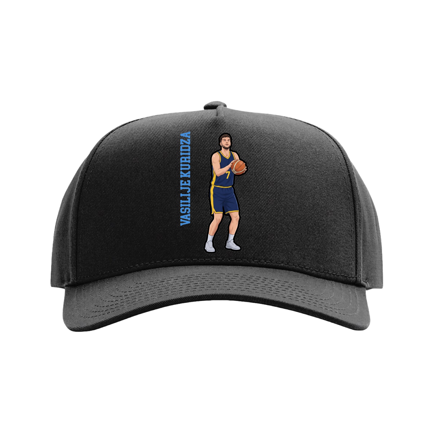 Full Fabric Five-Panel Champ Cap — Name Vertical in Black