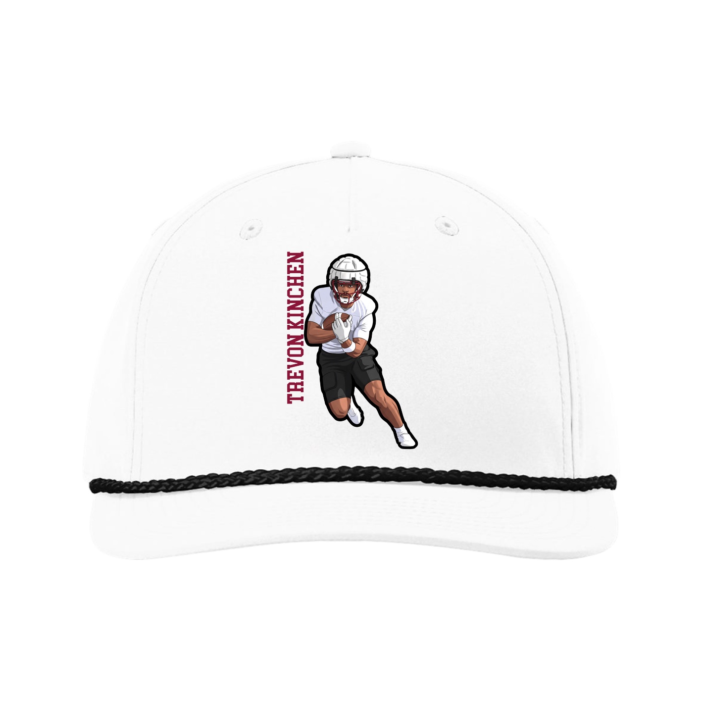 Five-Panel Classic Rope Cap — Name Vertical in White