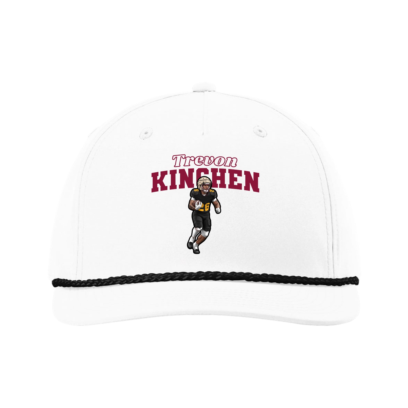 Five-Panel Classic Rope Cap — Name Arch in White