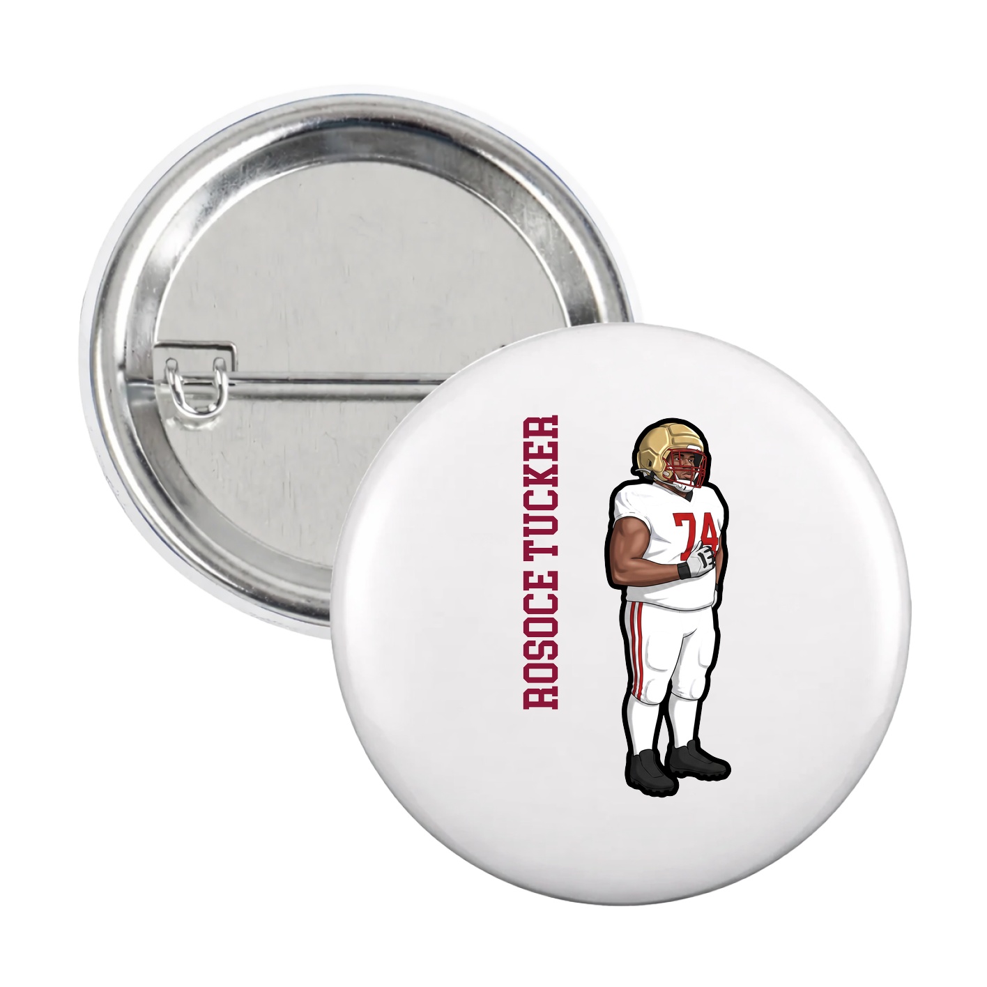 Game Day Button — Name Vertical in White