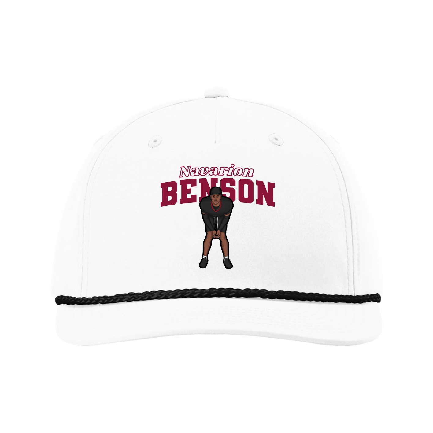 Five-Panel Classic Rope Cap — Name Arch in White