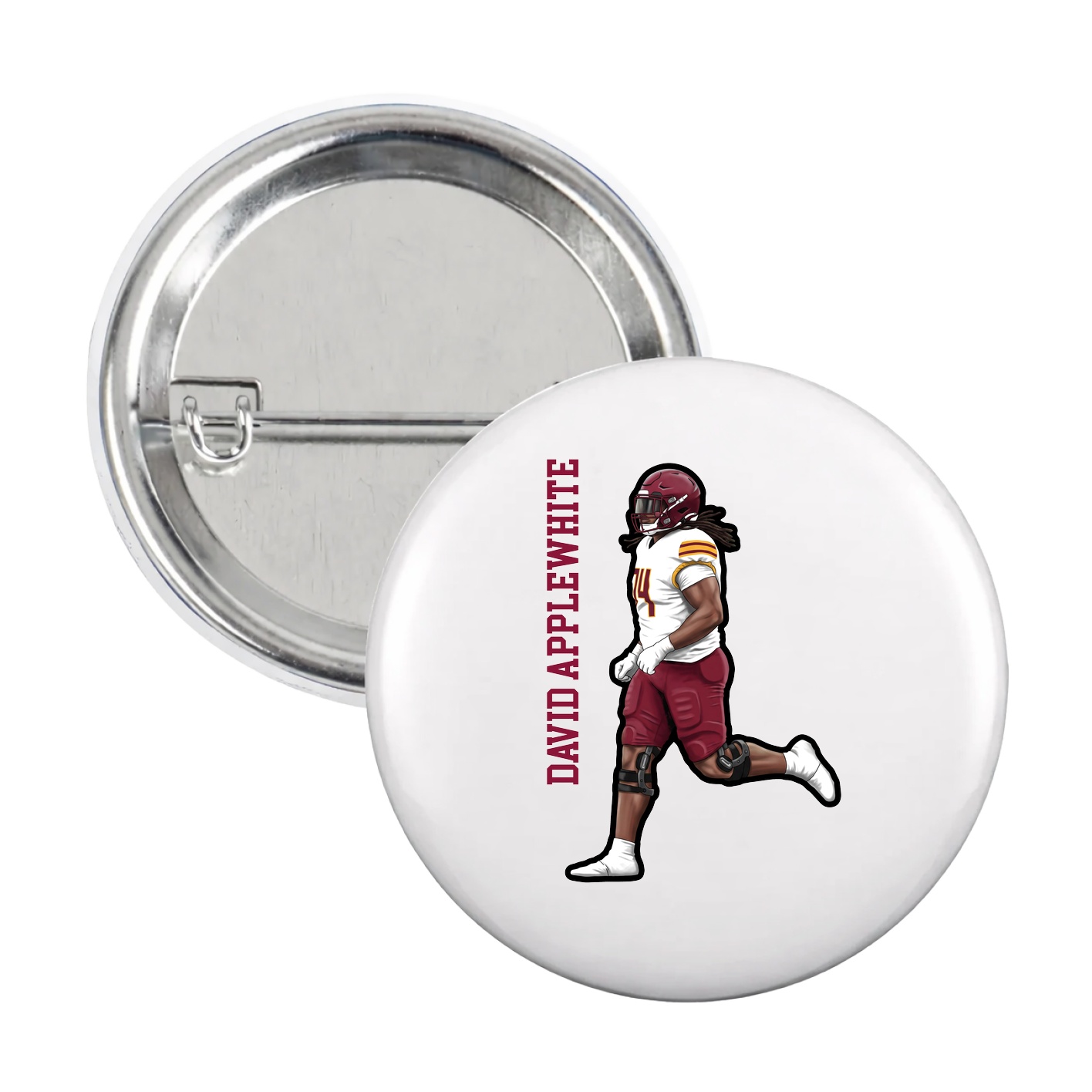 Game Day Button — Name Vertical in White