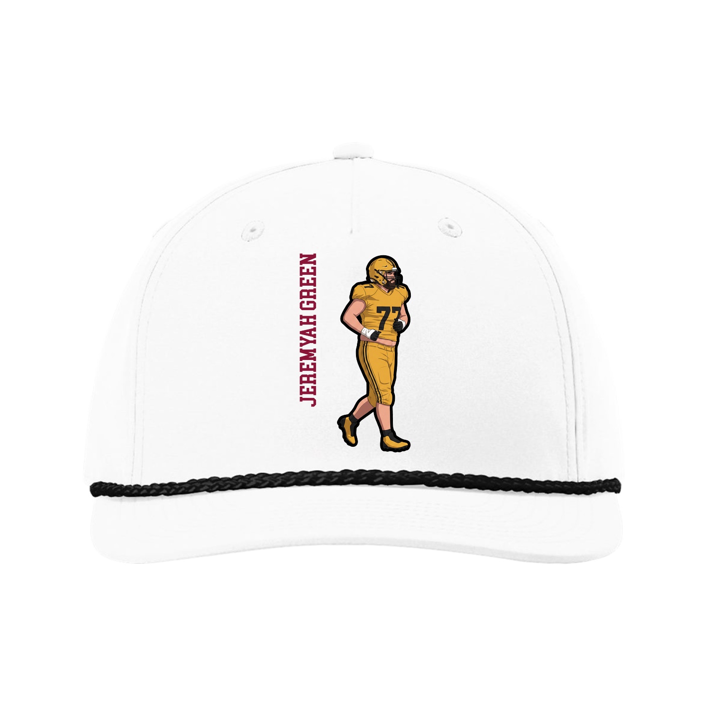 Five-Panel Classic Rope Cap — Name Vertical in White