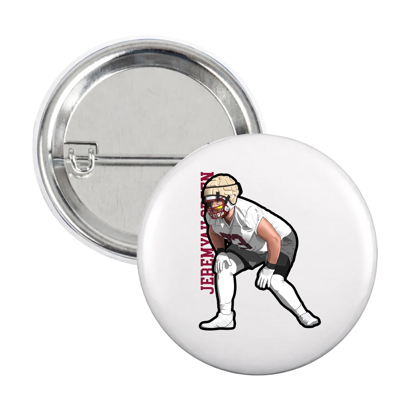 Game Day Button — Name Vertical in White