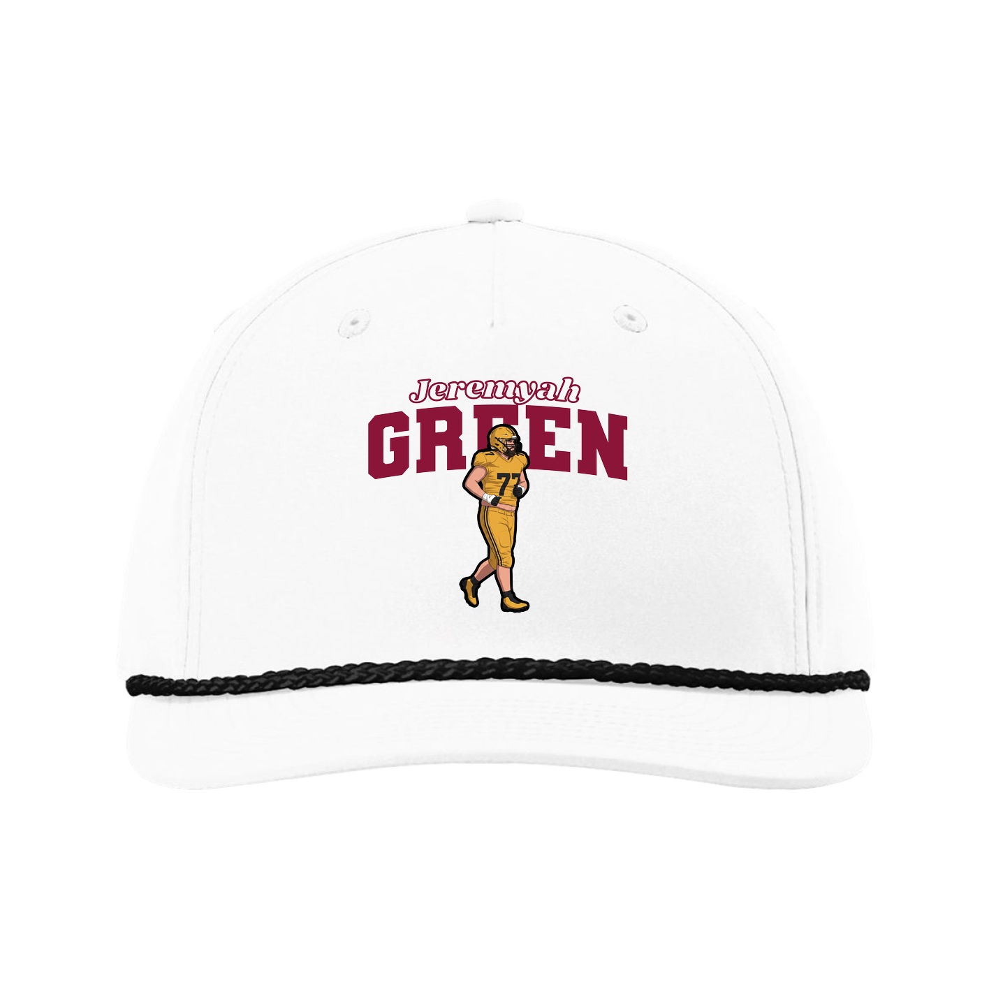 Five-Panel Classic Rope Cap — Name Arch in White