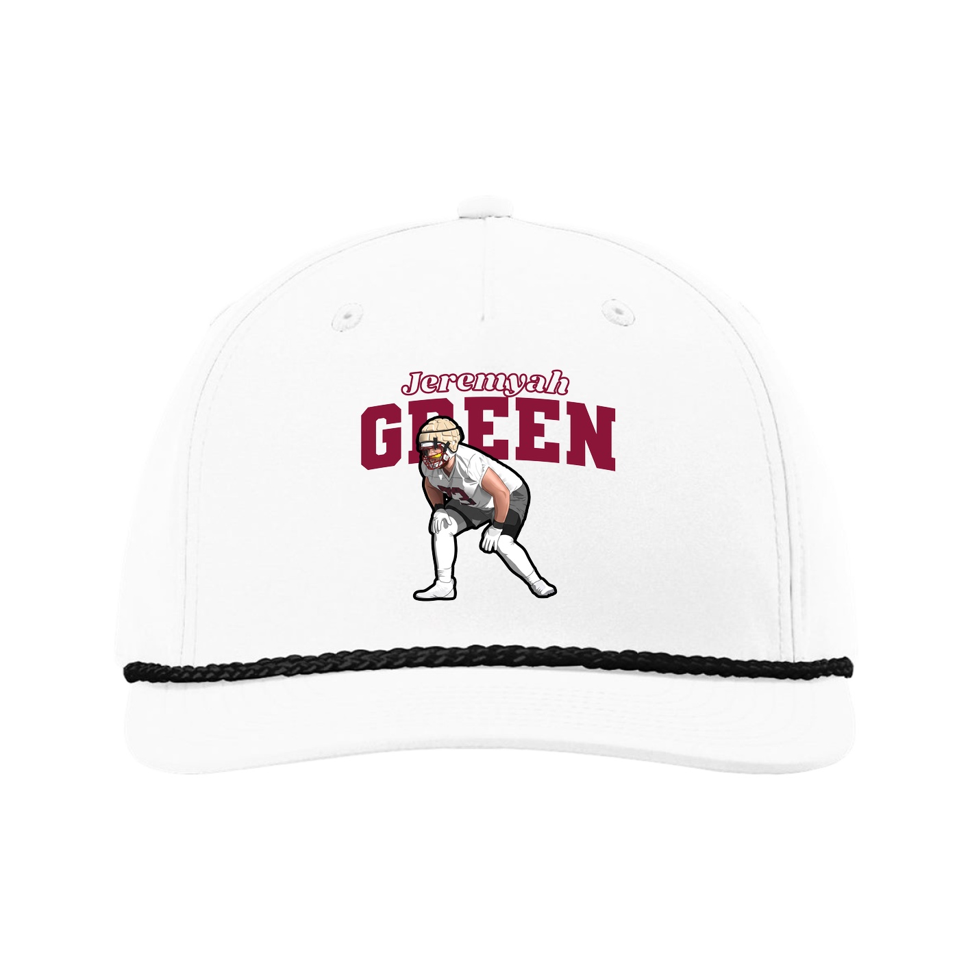 Five-Panel Classic Rope Cap — Name Arch in White