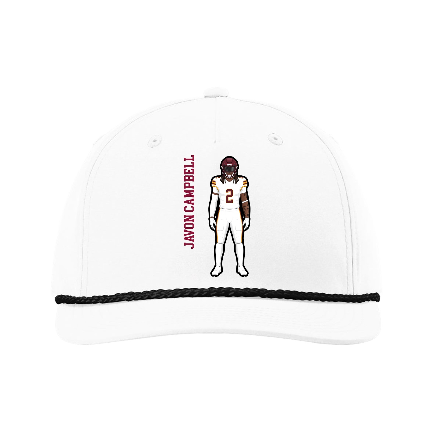 Five-Panel Classic Rope Cap — Name Vertical in White