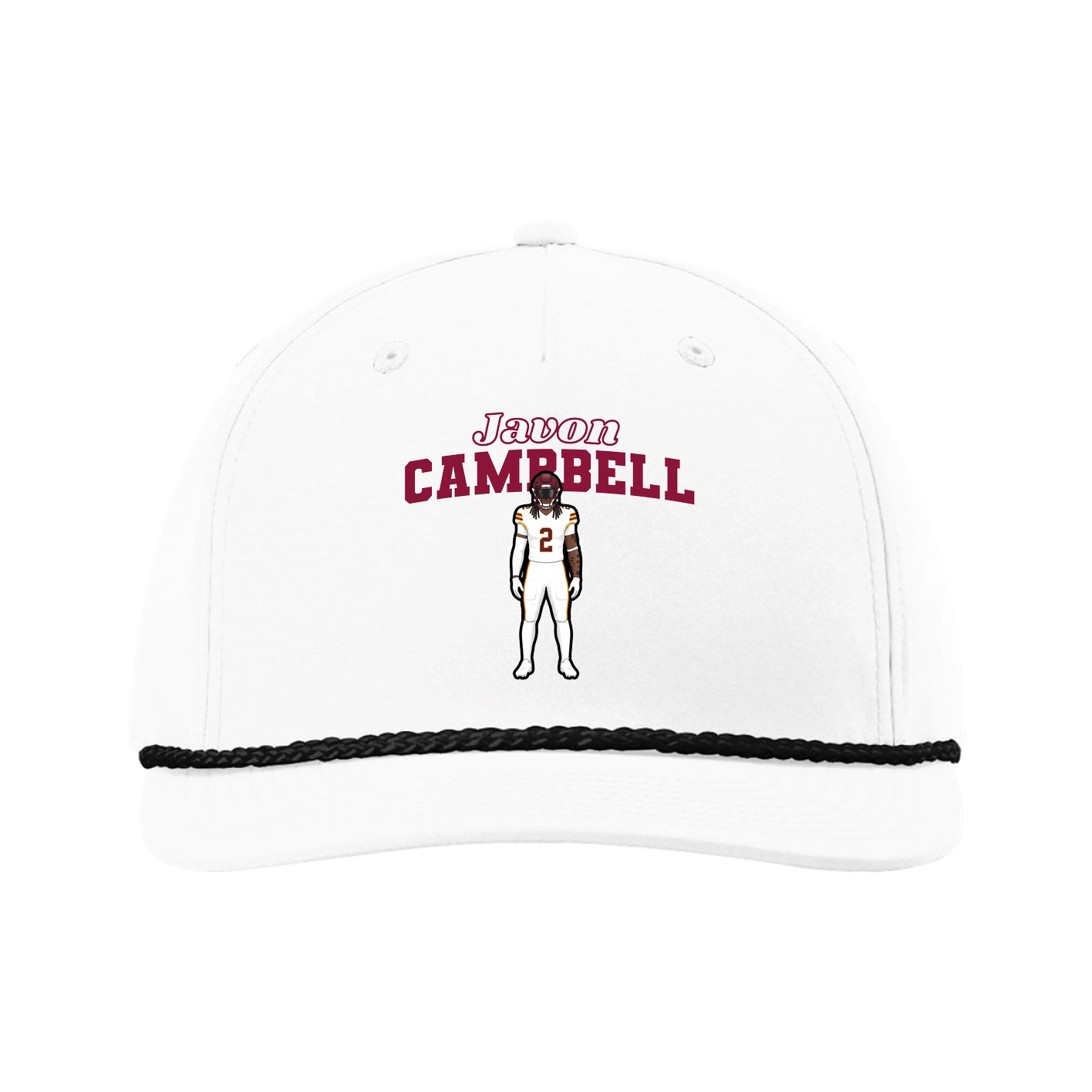 Five-Panel Classic Rope Cap — Name Arch in White
