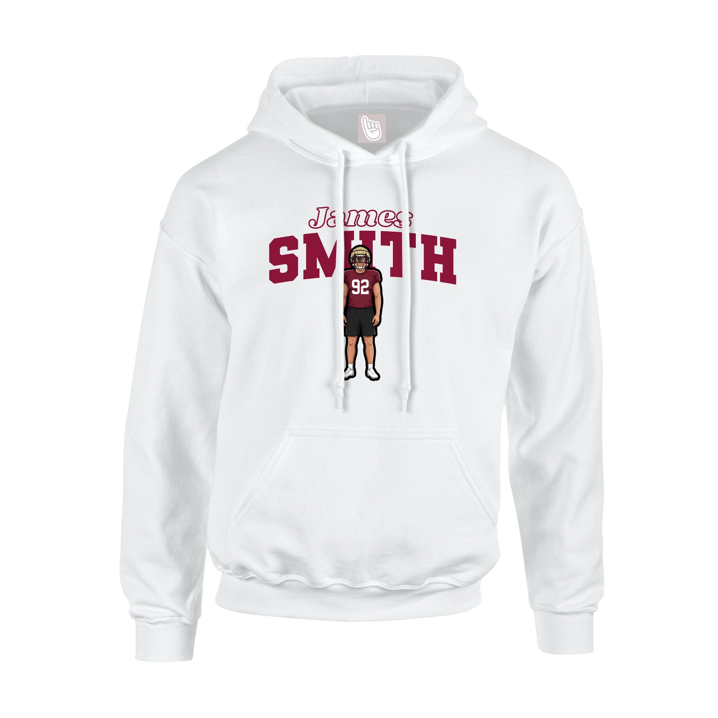 Youth Hoodie — Name Arch in White