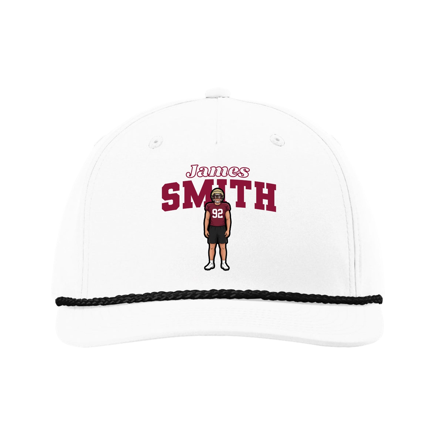 Five-Panel Classic Rope Cap — Name Arch in White
