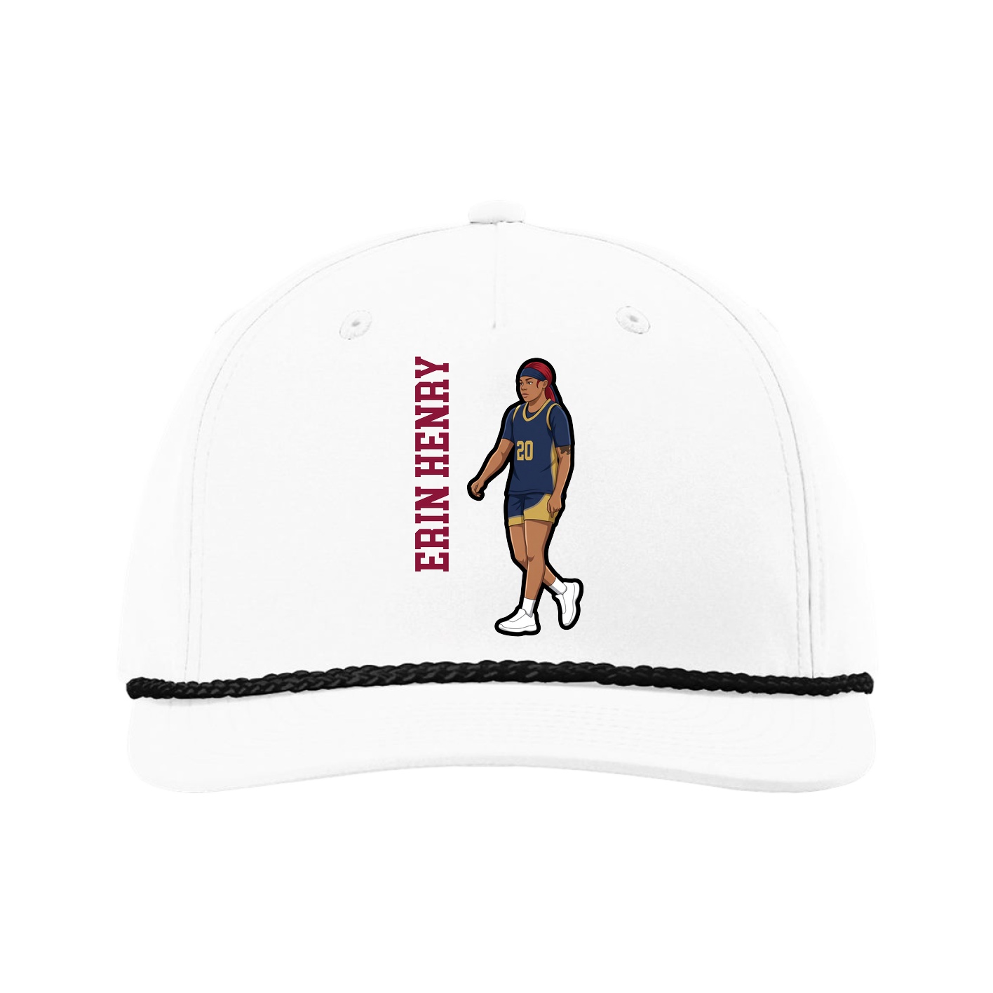 Five-Panel Classic Rope Cap — Name Vertical in White