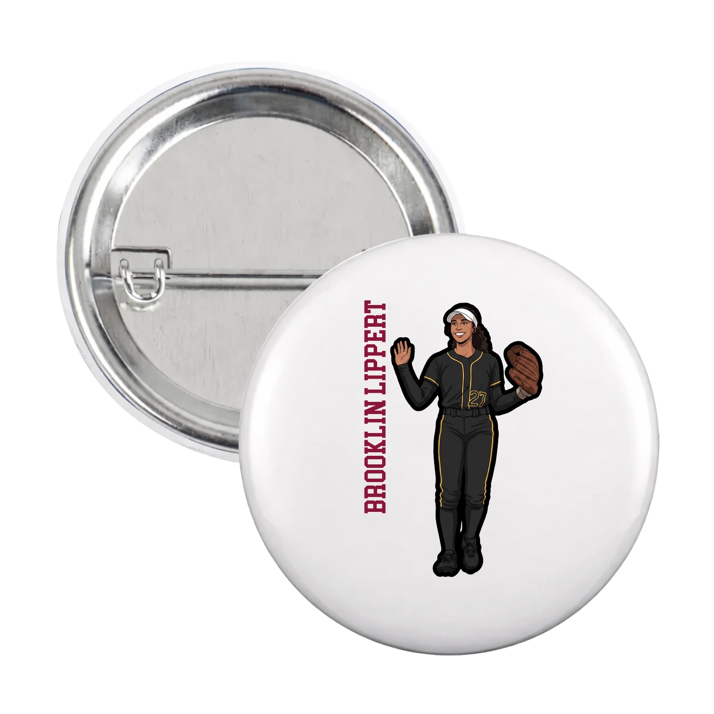 Game Day Button — Name Vertical in White