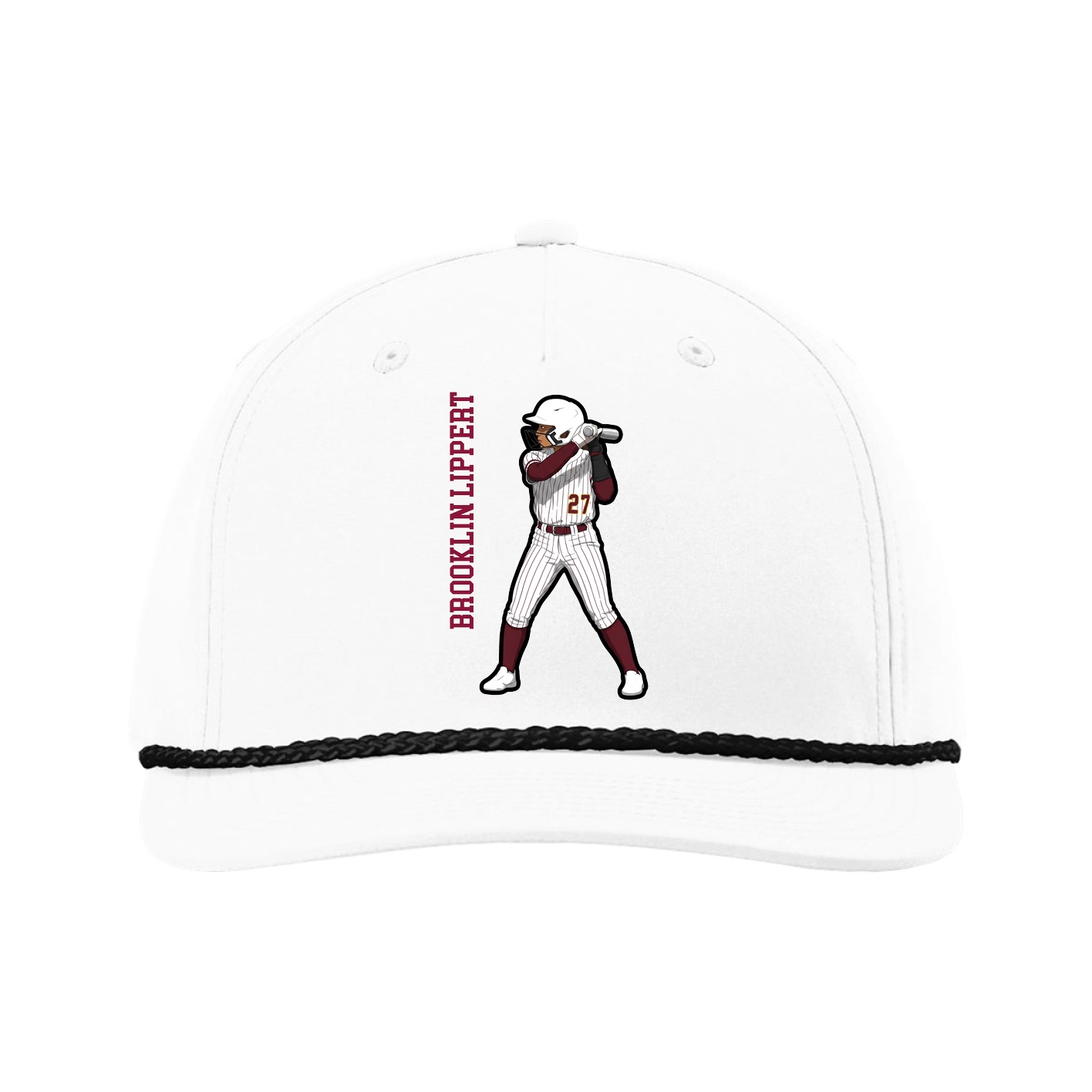 Five-Panel Classic Rope Cap — Name Vertical in White