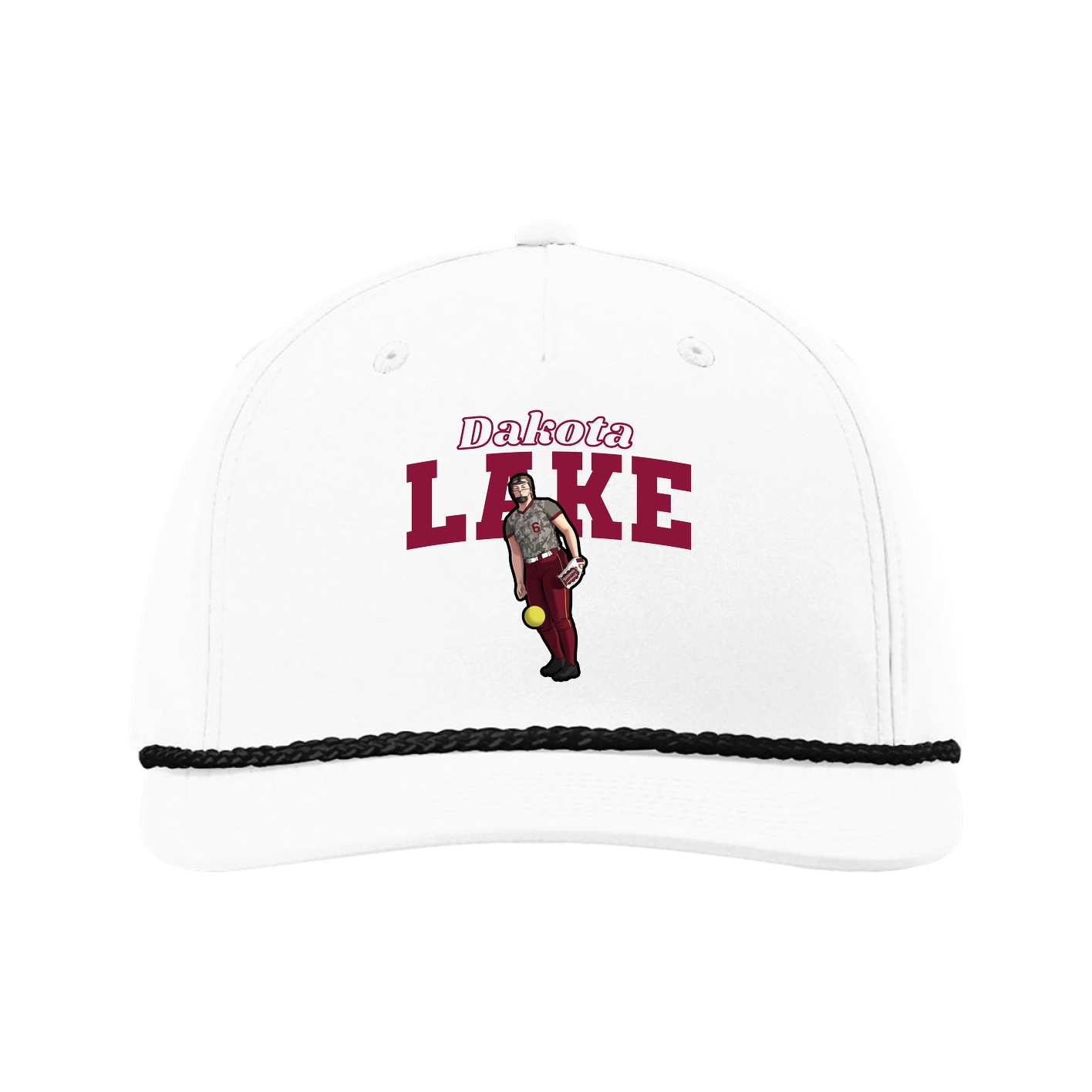 Five-Panel Classic Rope Cap — Name Arch in White