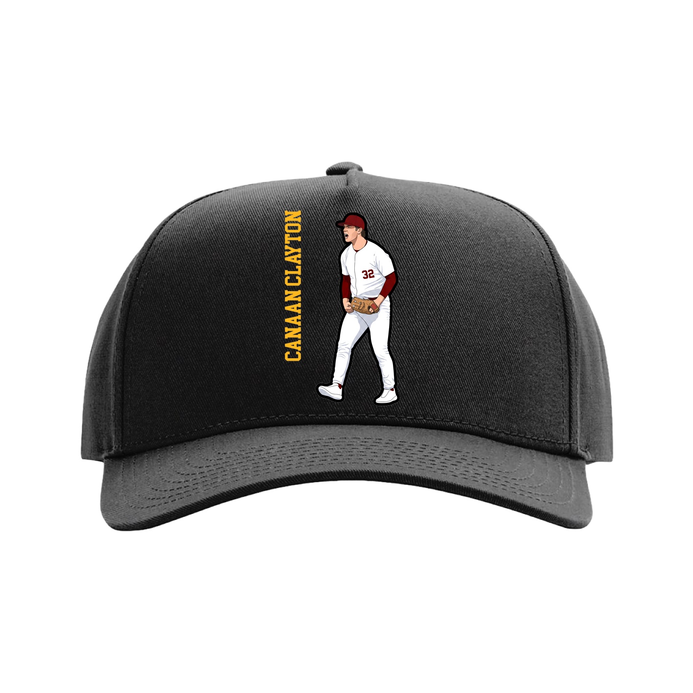 Full Fabric Five-Panel Champ Cap — Name Vertical in Black