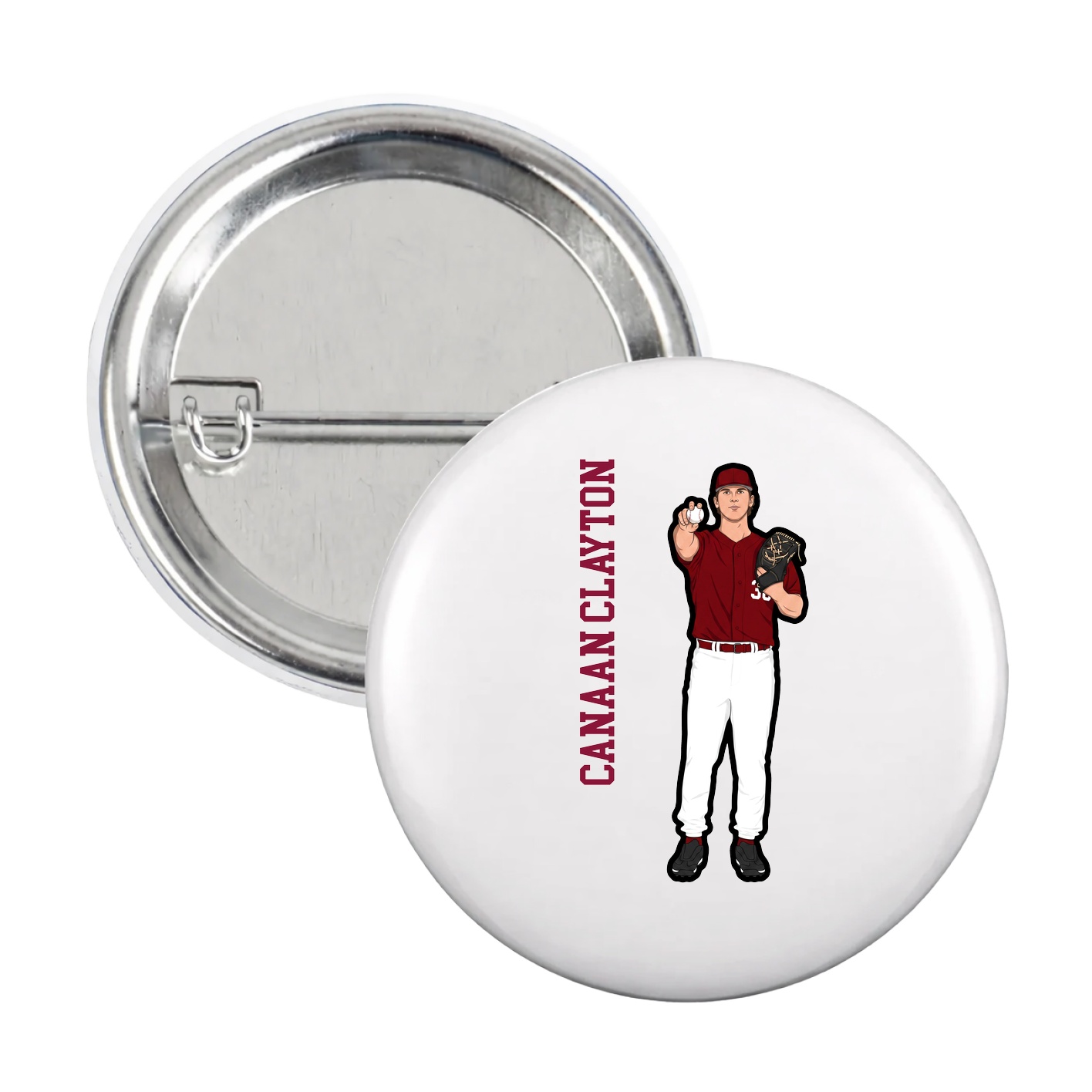 Game Day Button — Name Vertical in White