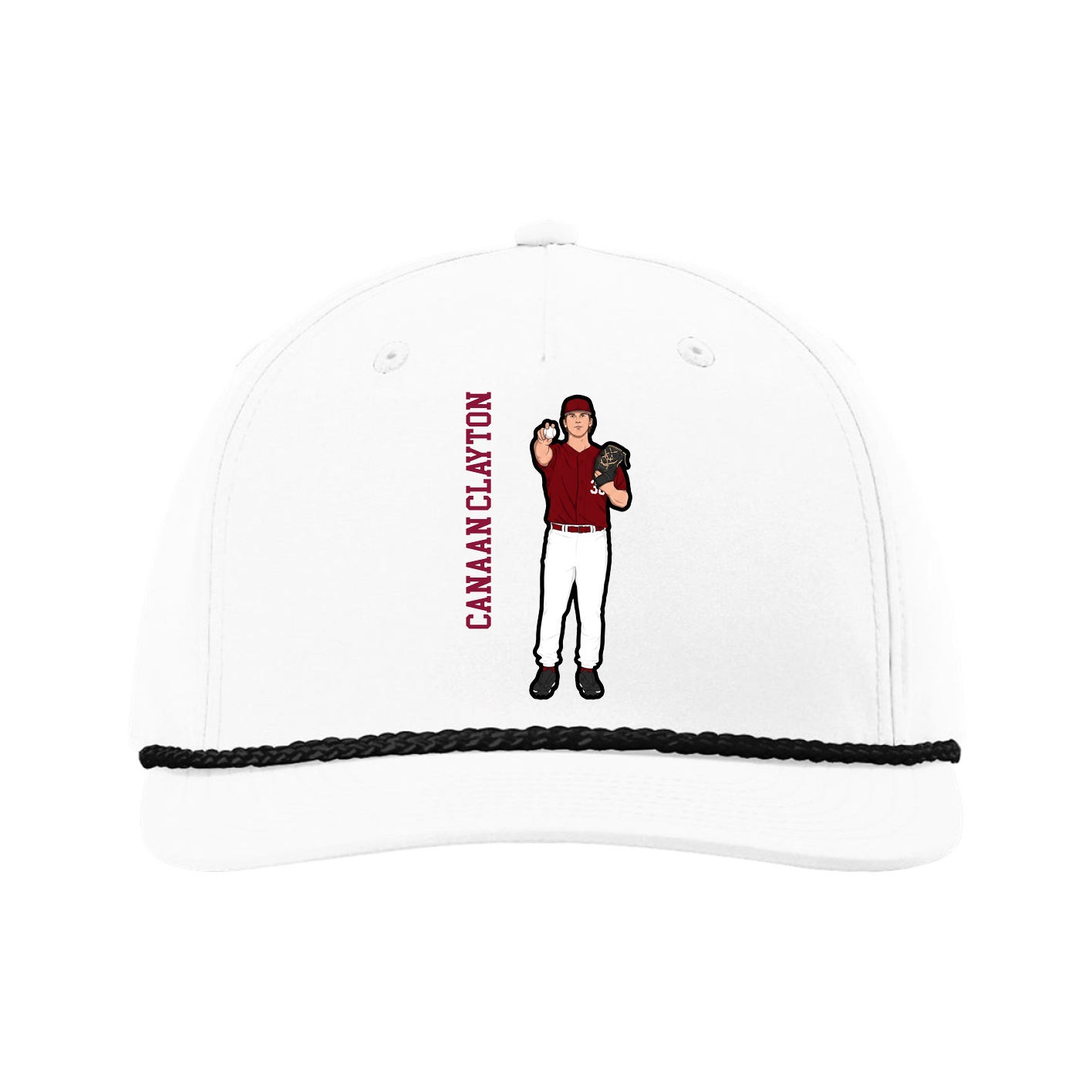 Five-Panel Classic Rope Cap — Name Vertical in White
