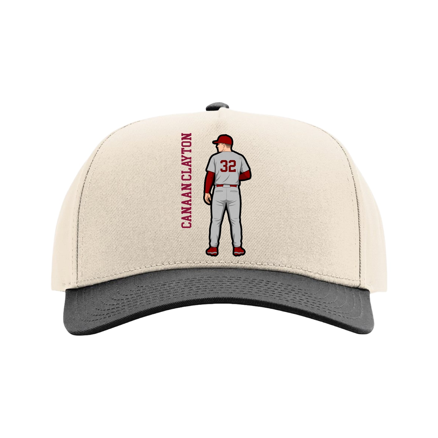 Full Fabric Five-Panel Champ Cap — Name Vertical in Cream/Black