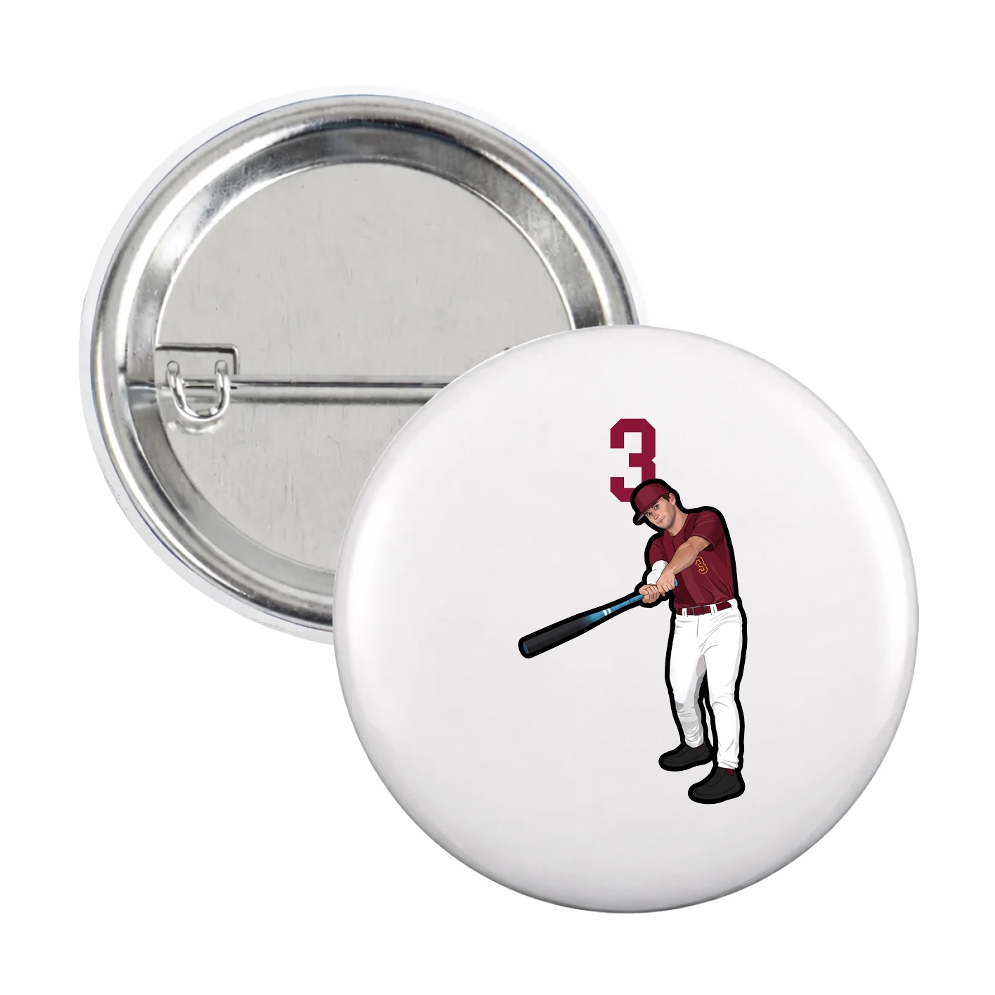 Game Day Button — Number Top in White