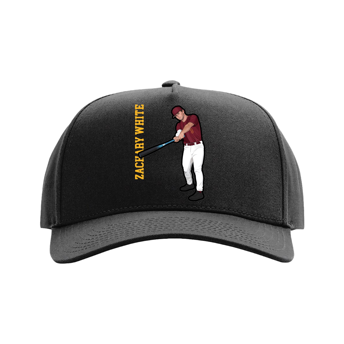 Full Fabric Five-Panel Champ Cap — Name Vertical in Black