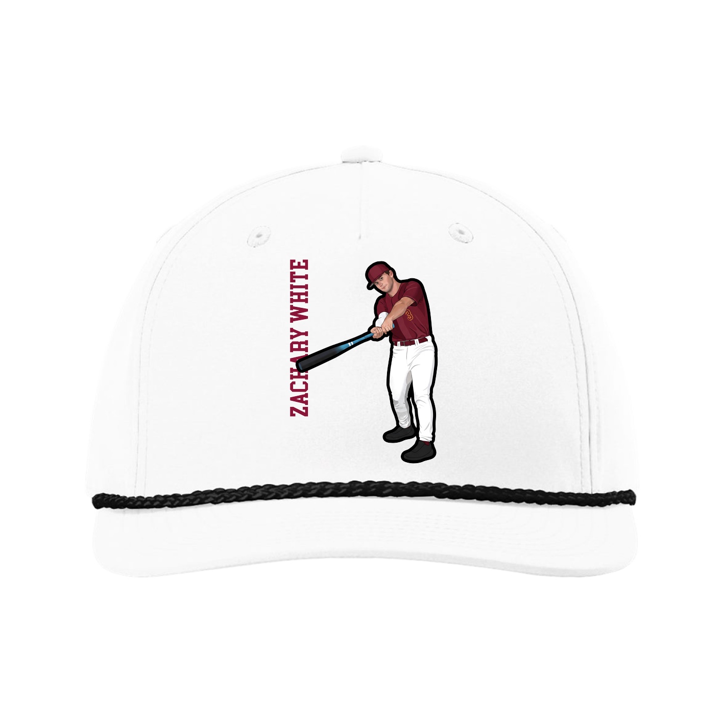 Five-Panel Classic Rope Cap — Name Vertical in White