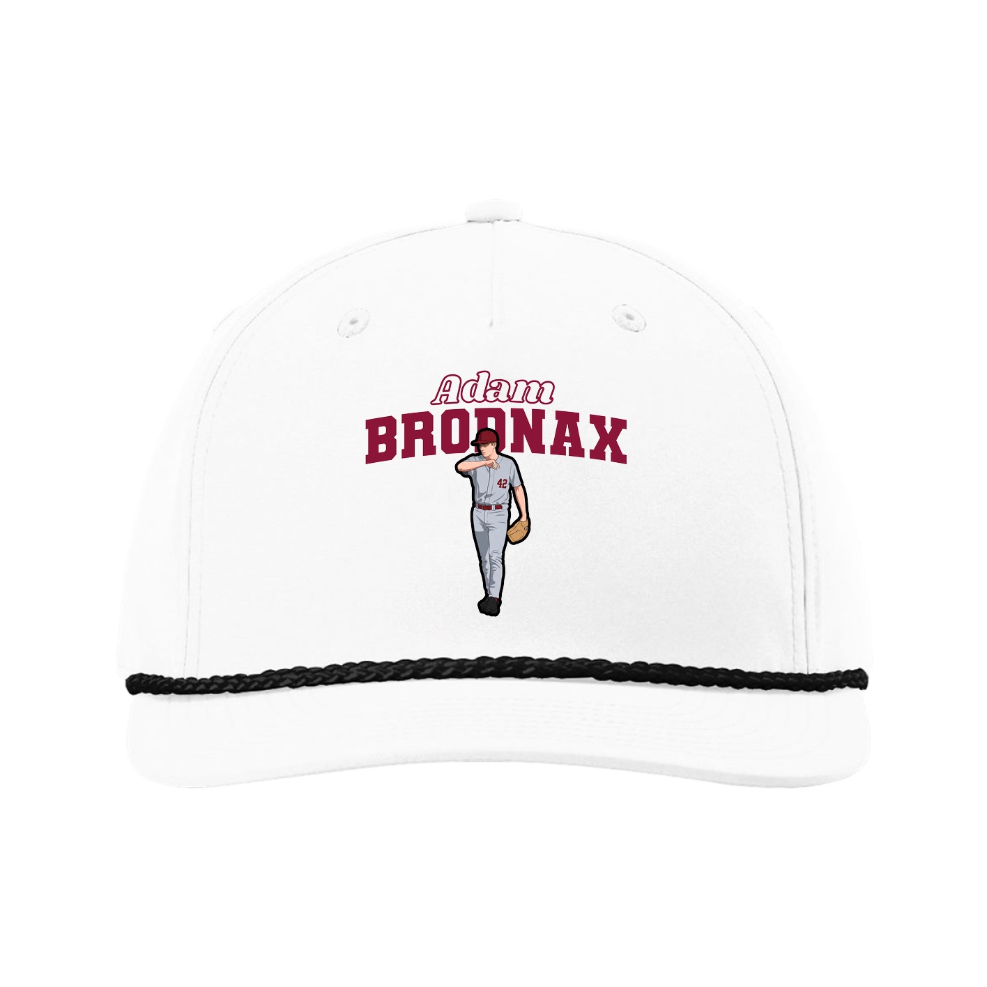 Five-Panel Classic Rope Cap — Name Arch in White