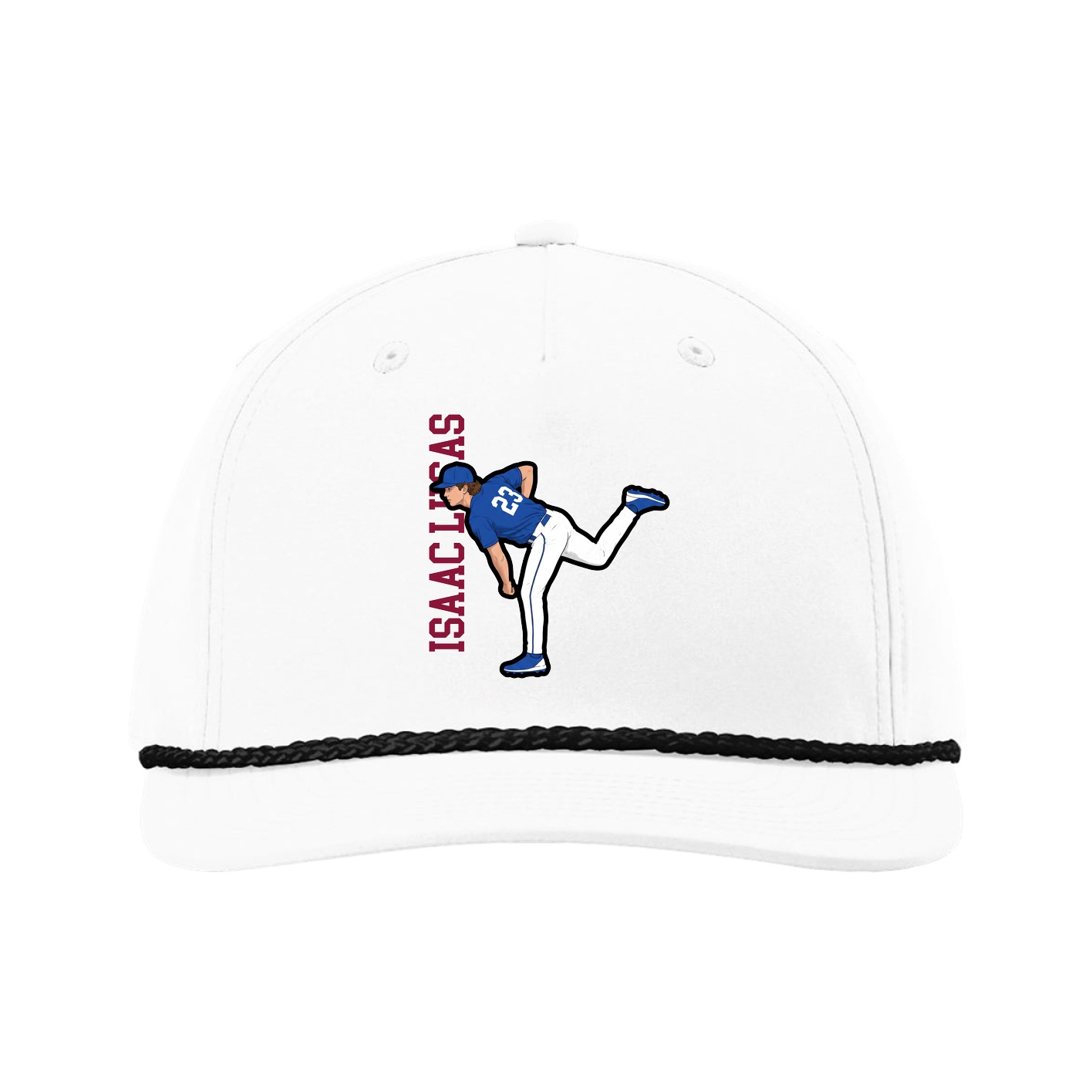 Five-Panel Classic Rope Cap — Name Vertical in White