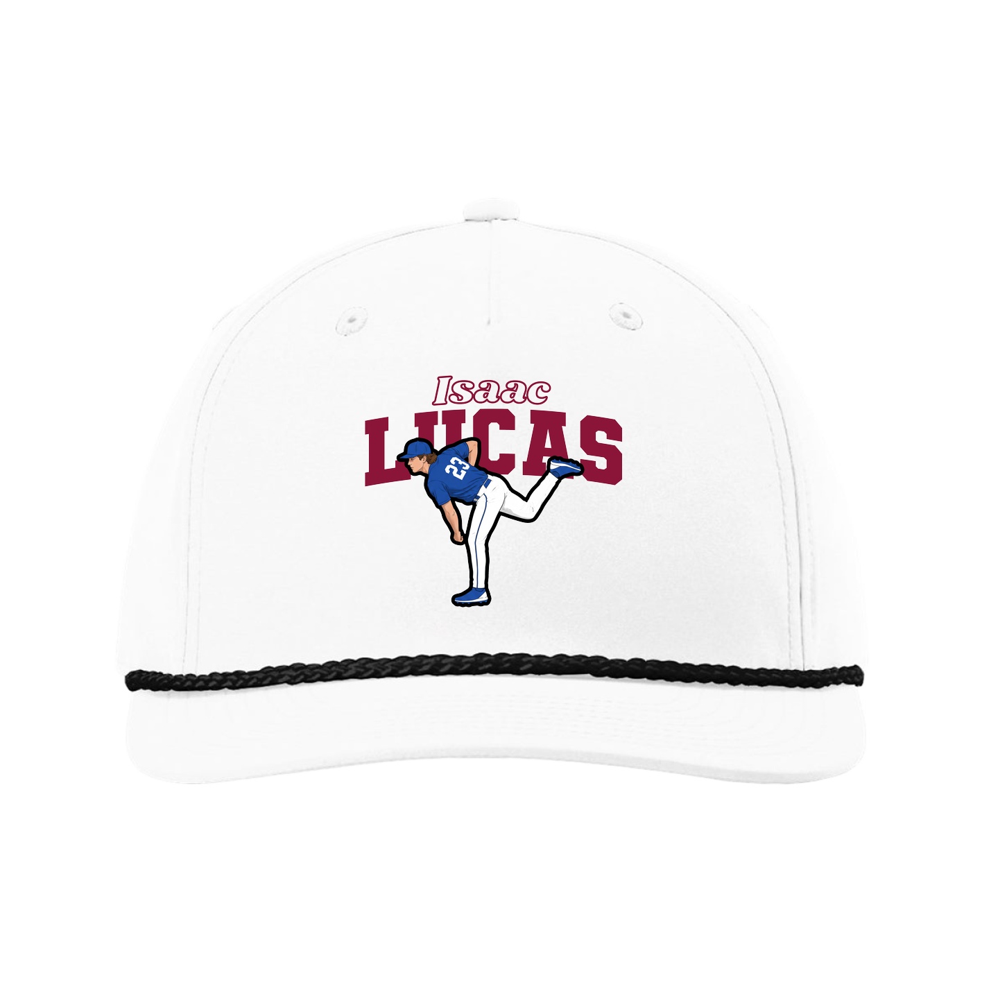 Five-Panel Classic Rope Cap — Name Arch in White
