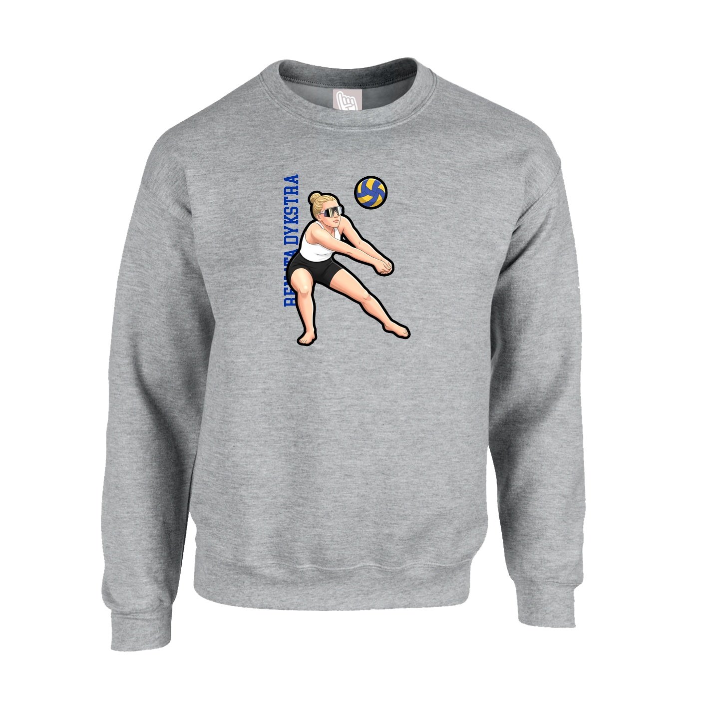 Fleece Crew — Name Vertical in Grey