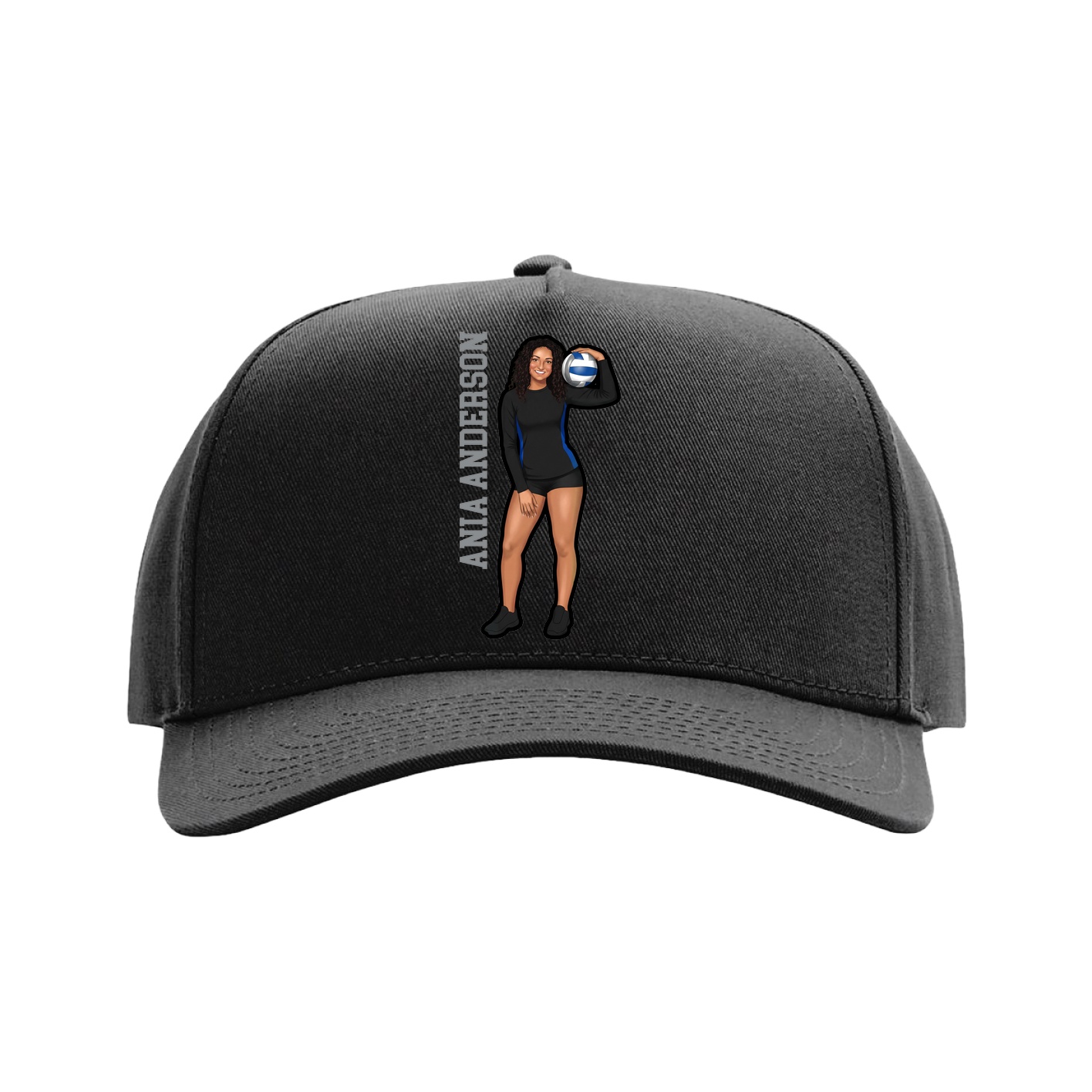 Full Fabric Five-Panel Champ Cap — Name Vertical in Black
